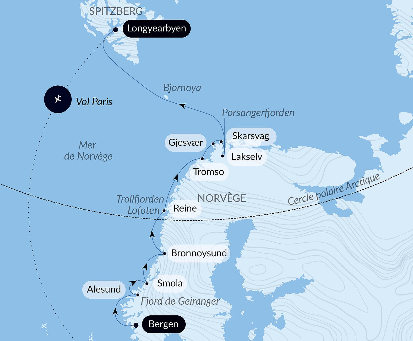 Merveilles de la côte norvégienne et soleil de minuit