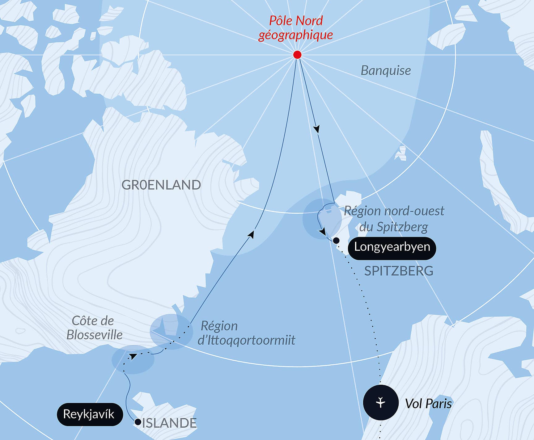 Le pôle Nord géographique et côte est du Groenland
