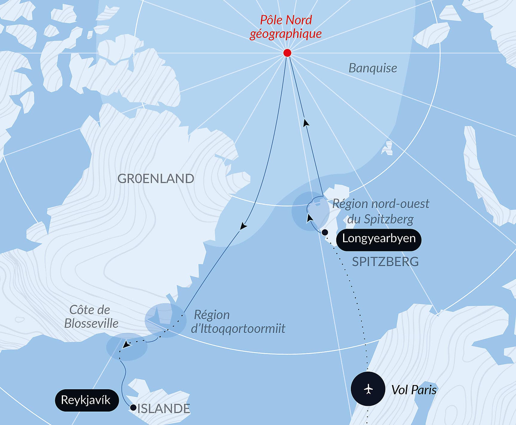 Le pôle Nord géographique et côte est du Groenland