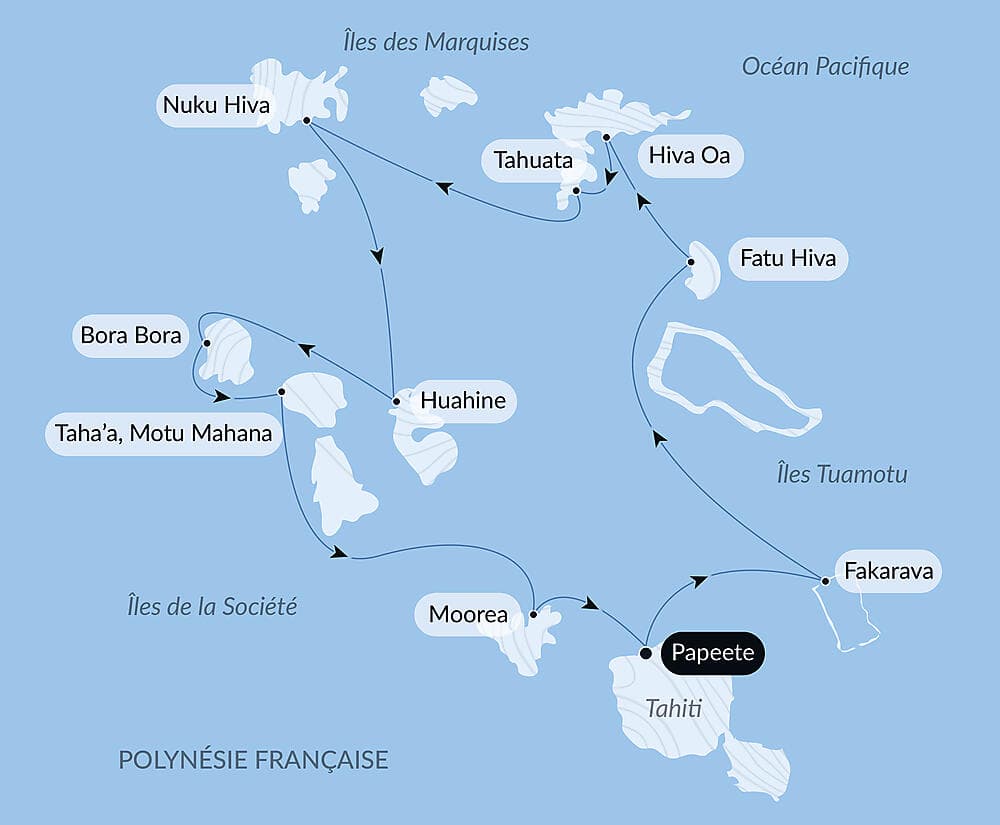 Marquises, Tuamotu et îles de la Société