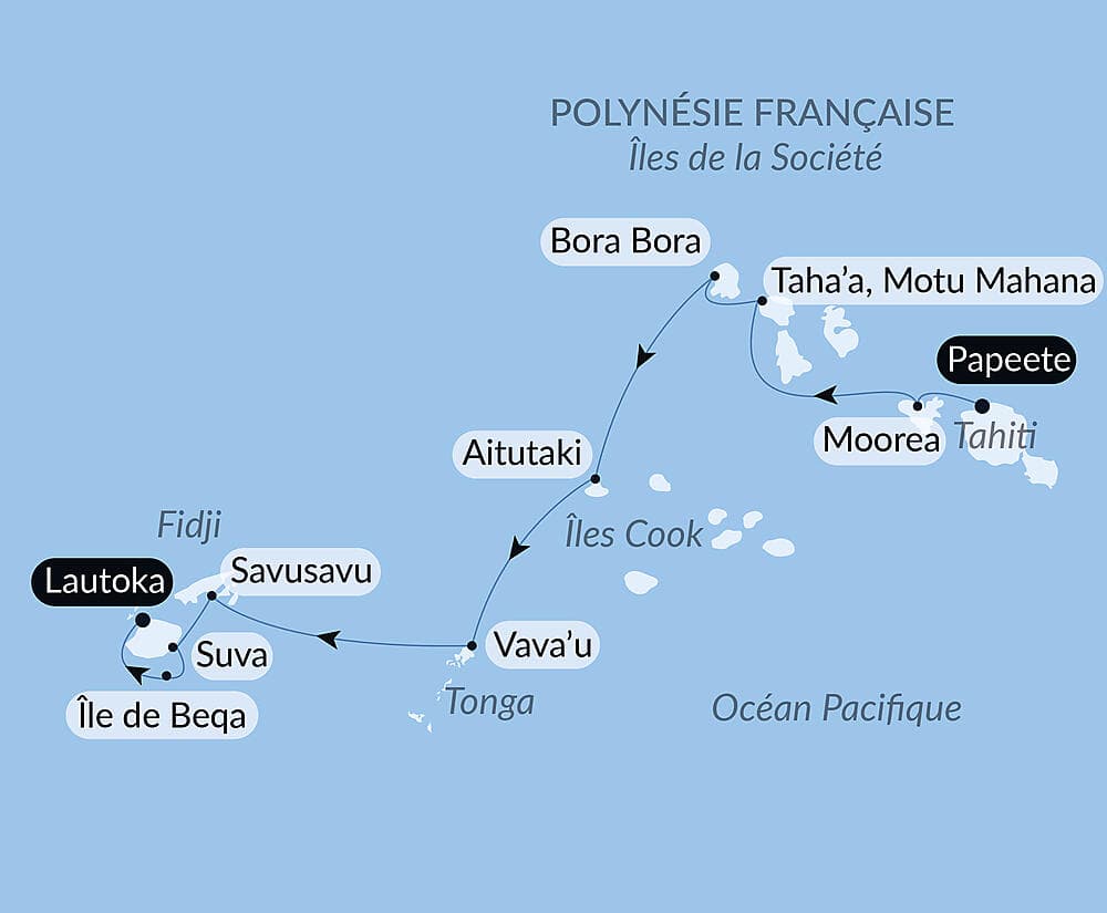 Îles Fidji, Tonga, Cook et îles de la Société