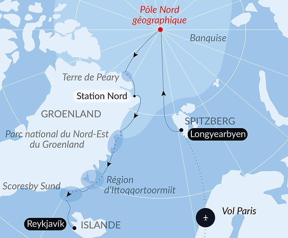 Le pôle Nord géographique et exploration du Groenland septentrional null