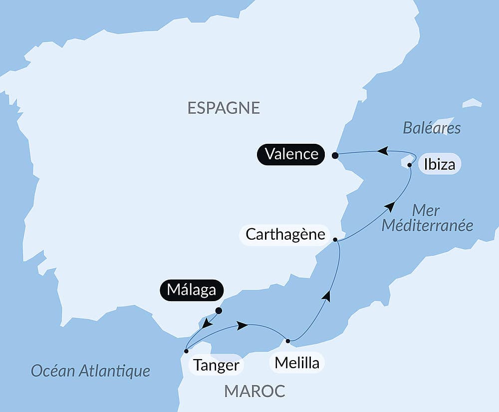 Péninsule Ibérique, Baléares et rivages marocains