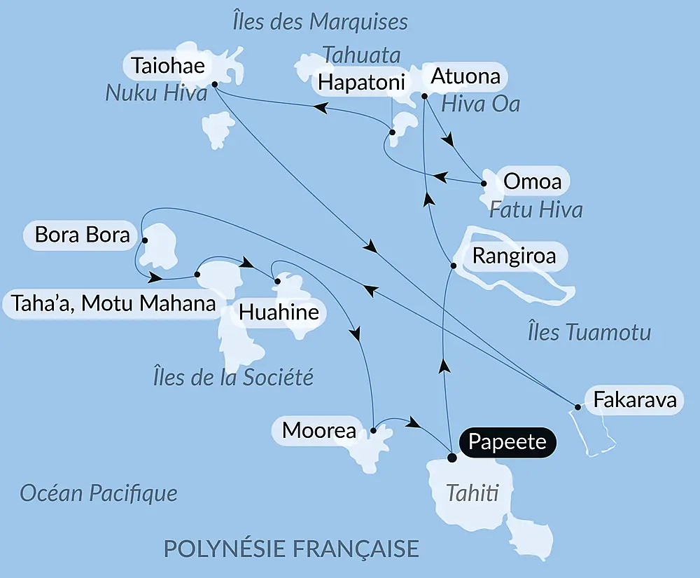 Marquises, Tuamotu et îles de la Société