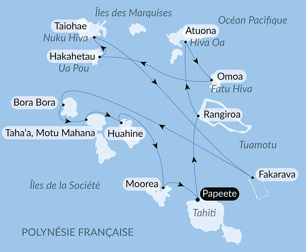 Marquises, Tuamotu et îles de la Société