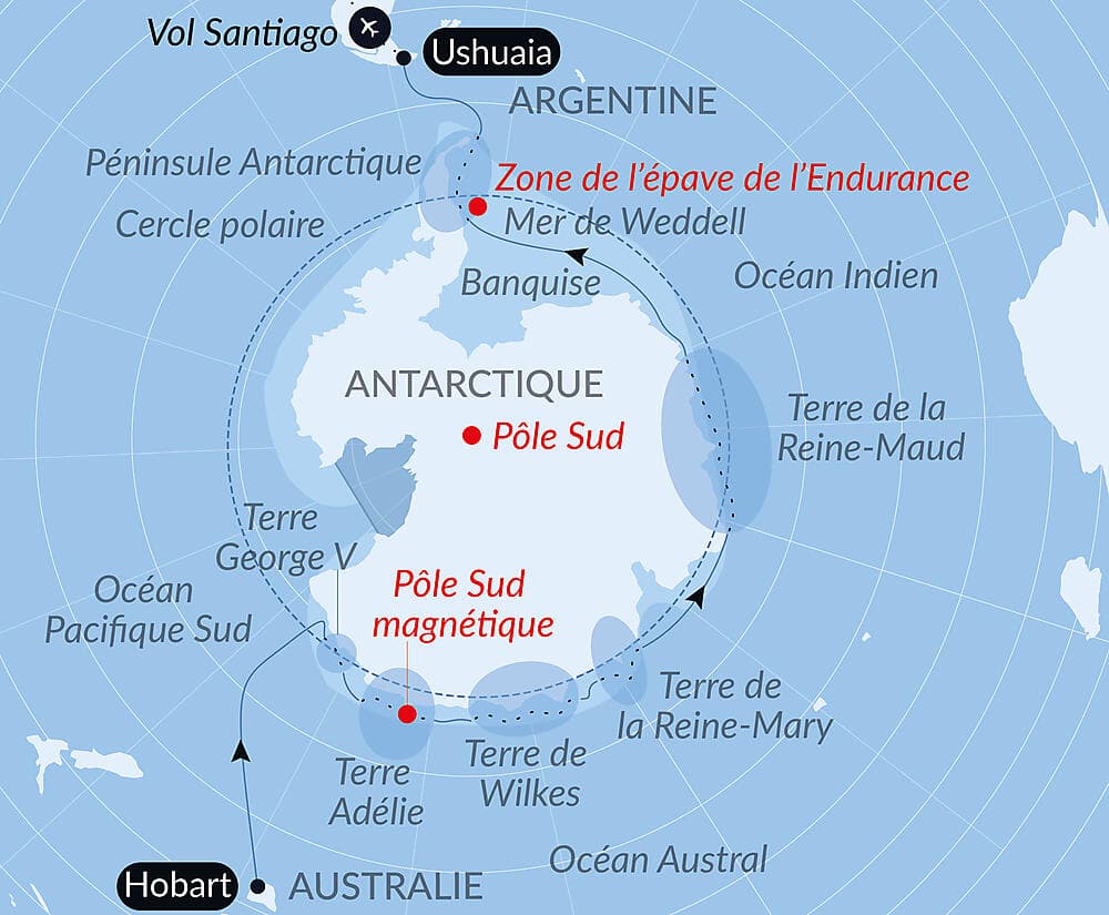 Entre deux continents, terres inexplorées orientales d'Antarctique null