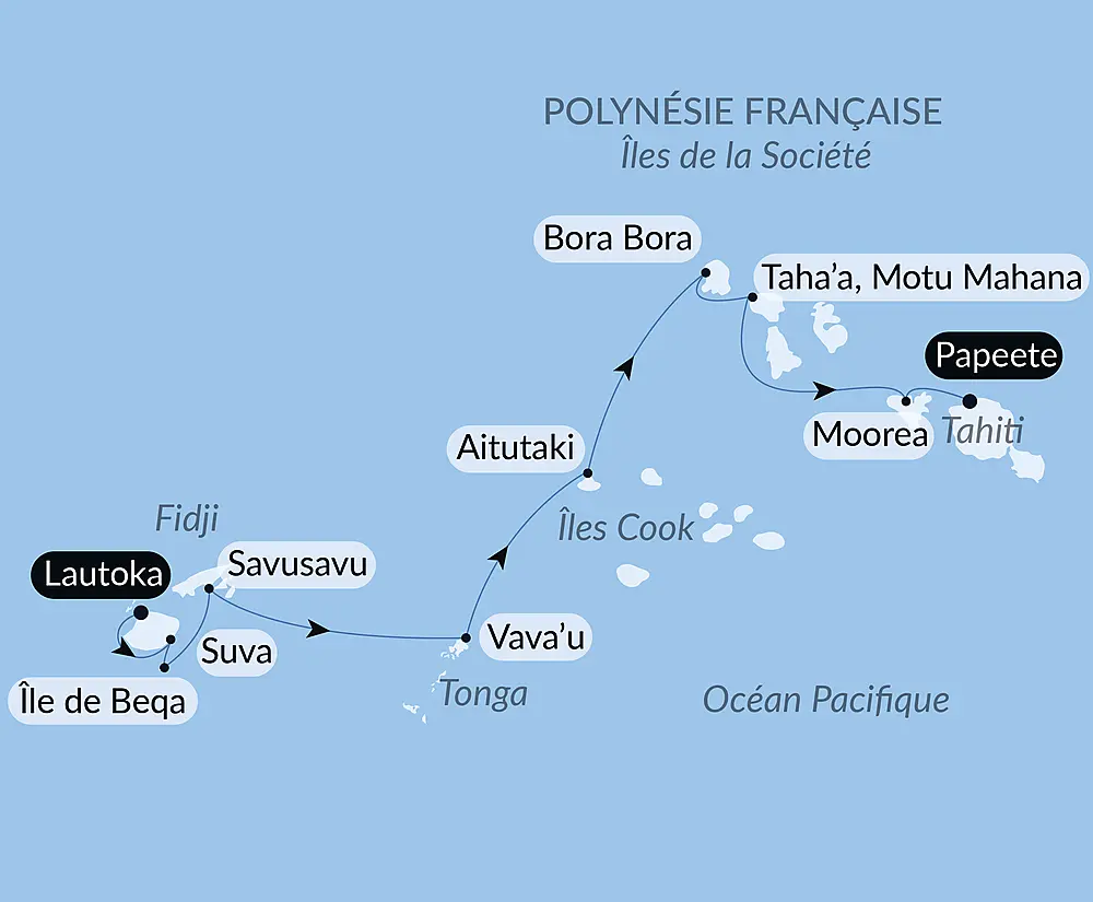 Îles Fidji, Tonga, îles Cook et îles de la Société